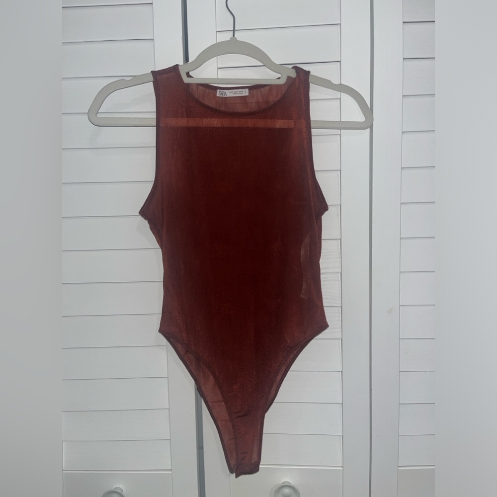Zara burgundy sheer bodysuit